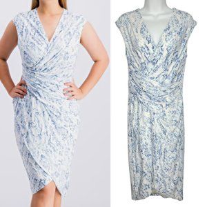 DKNY Gathered Faux Wrap Dress size 8 Blue Snake Print Surplice Tulip Skirt